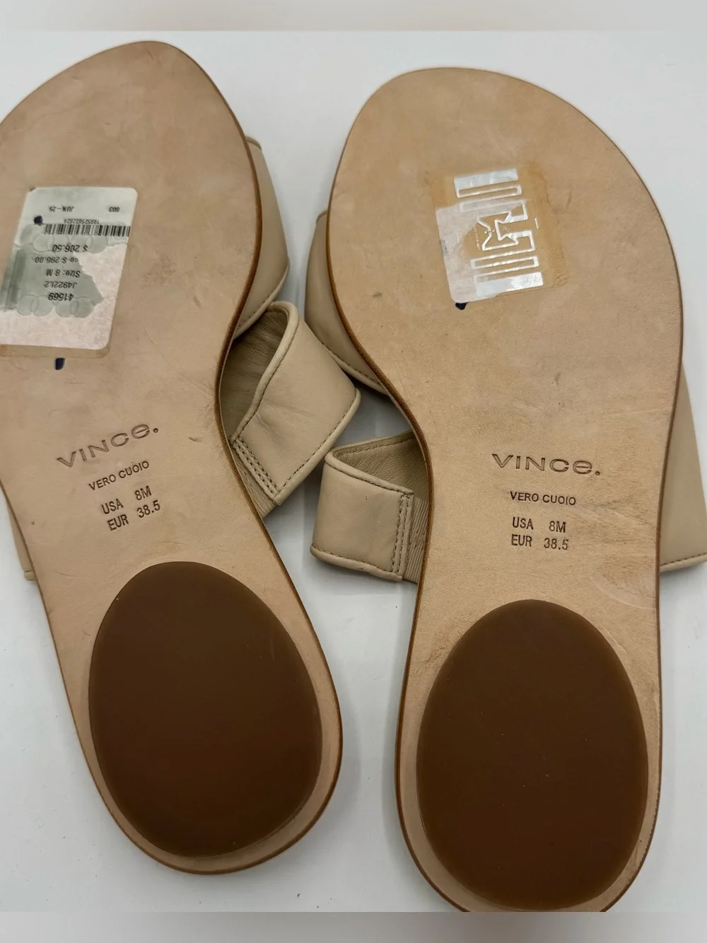 Vince Lukas Flat Slide Sandal Women 8 Beige Leather Minimalist Slip On Neutral